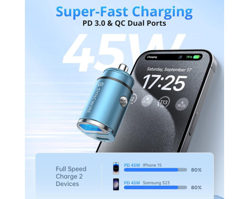 Автомобільний зарядний пристрій Syncwire 90 Вт USB C PD 45 Вт та QC 45 Вт