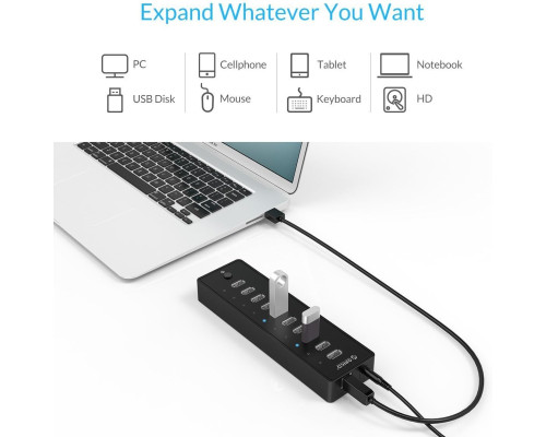 10-портовий USB 2.0 концентратор даних ORICO Powered з адаптером живлення 12 В/2 А для Mac, Windows та Linux PC