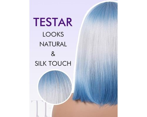 Синтетична перука 35 см каре (блакитний) Testar