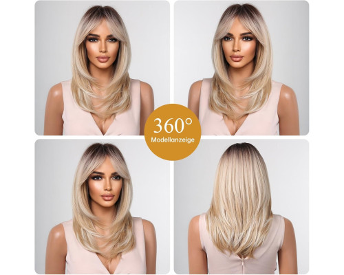Синтетична перука 50 см каскад з чубчиком (блонд з омбре) Testar