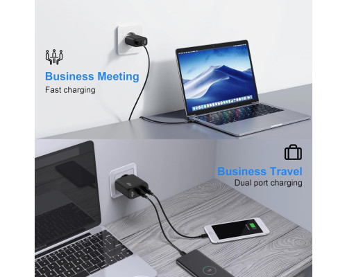 Зарядний пристрій USB-C потужністю 45 Вт та двома портами для швидкого заряджання
