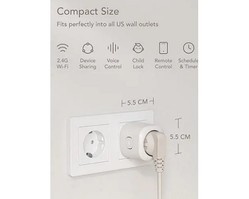 Розумна розетка Nooie Smart Plug WiFi з голосовим керуванням для дому