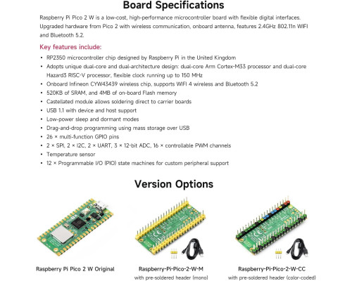 Мікроконтролер Raspberry-Pi-Pico-2-WM RP2350