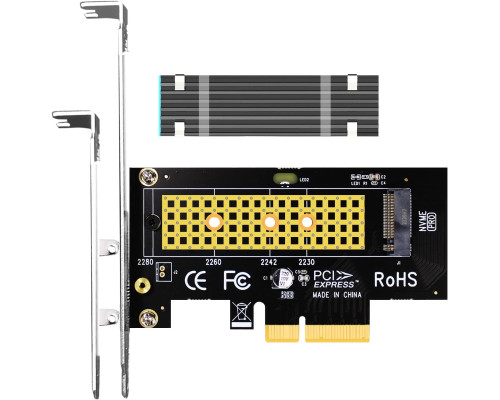 Адаптер GLOTRENDS PA09-HS M.2 NVMe - PCIe 4.0 X4 з радіатором M.2 для твердотільного накопичувача M.2 NVMe