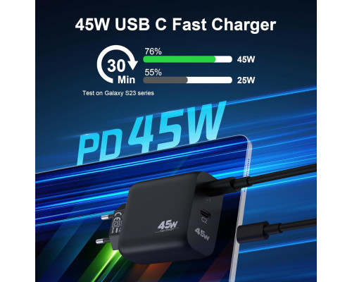 Зарядний пристрій CREAPICO Dual USB C потужністю 45 Вт та кабелем Type C