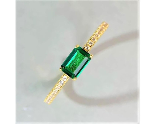 Жіноча каблучка Bellitia Jewelry зі срібла 925 проби з позолотою, камінь смарагд, розмір 51(16,2)