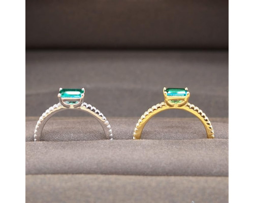 Жіноча каблучка Bellitia Jewelry зі срібла 925 проби з позолотою, камінь смарагд, розмір 51(16,2)