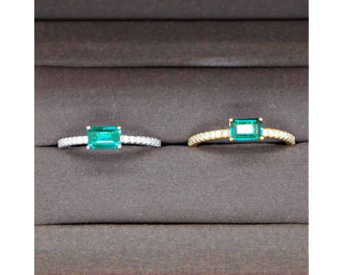 Жіноча каблучка Bellitia Jewelry зі срібла 925 проби з позолотою, камінь смарагд, розмір 51(16,2)