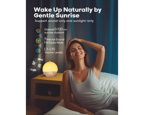 Світловий будильник Dekala Sunrise Wi-Fi, FM-радіо, розумне підсвічування