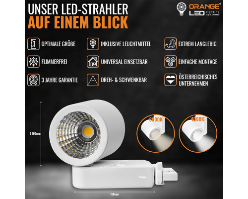 Трифазний світлодіодний трековий LED-світильник Oranje ‎OR-801-W-3000K/4000K