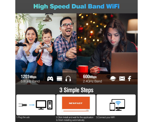 Адаптер NEWFAST AX1800 WiFi 6