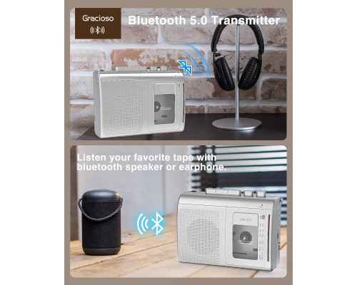 Портативний касетний магнітофон Gracioso з Bluetooth/AM/FM