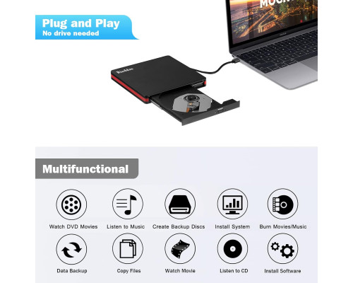 Зовнішній CD-привід Rioddas / портативний USB 3.0 CD/DVD +/-RW привід