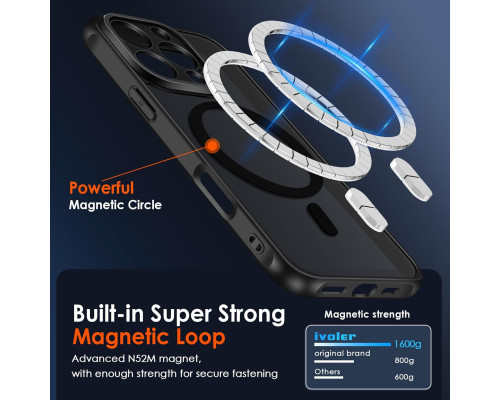Матовий чорний магнітний чохол ivoler для iPhone 16 Pro сумісний з MagSafe