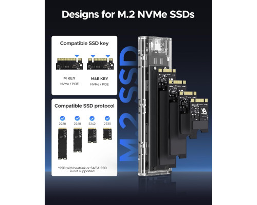 Зовнішній корпус для SSD M.2 NVMe, USB 3.2 Gen 2, 10 Гбіт/с, модель TCM2-Black