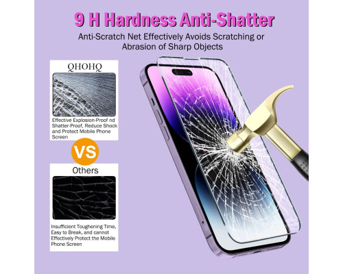 Захисні плівки QHOHQ для екрану iPhone 14 Pro Max 6.7 дюймів, 3 шт., із загартованим склом для об'єктива камери