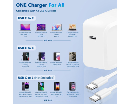 Зарядний пристрій з кабелем USB C 2 м