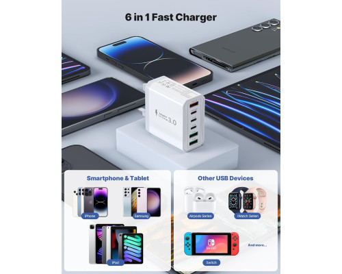Зарядний пристрій USB з 6 портами типу C
