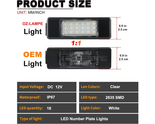 Підсвічування OZ-LAMPE номерного знака сумісні з PEUGEOT (Комплект 2шт)