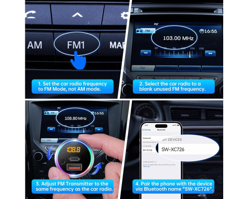 FM-передавач для автомобіля Syncwire Bluetooth 5.4 / 38 Вт з адаптером для заряджання
