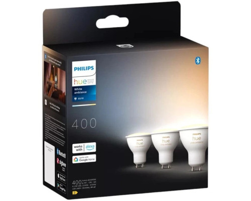 Світлодіодна лампочка з регулюванням яскравості Philips Hue WHITE AMBIANCE GU10/4,2W/230V 2200-6500K (3шт)