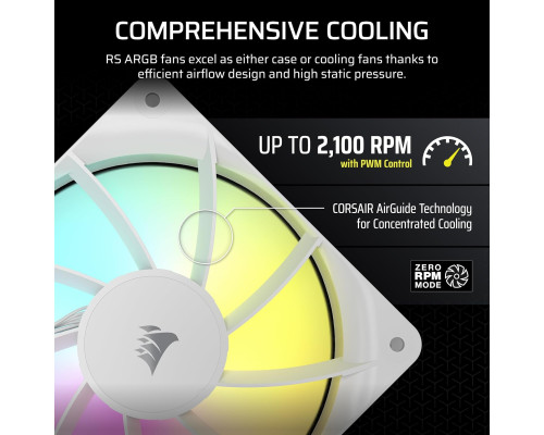 Вентилятори CORSAIR RS120 ARGB 120 мм PWM з низьким рівнем шуму (Комплект 3шт)