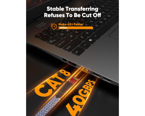 Кабель Ethernet Snowkids Cat 8 4.5 м 40 Гбіт/с, 2000 МГц плетений високоміцний кабель LAN