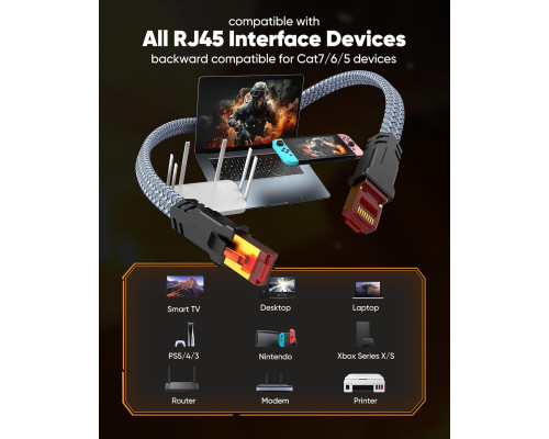 Кабель Ethernet Snowkids Cat 8 4.5 м 40 Гбіт/с, 2000 МГц плетений високоміцний кабель LAN