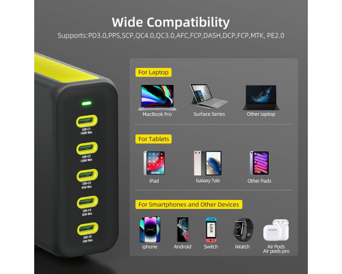 Настільна зарядна станція з 5 портами HUNDA 300 Вт USB C