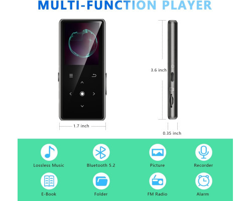 MP3-плеєр AiMoonsa з вбудованим HD-динаміком/Bluetooth та навушниками
