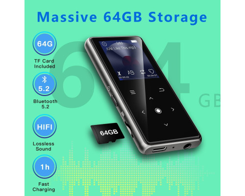 MP3-плеєр AiMoonsa з вбудованим HD-динаміком/Bluetooth та навушниками