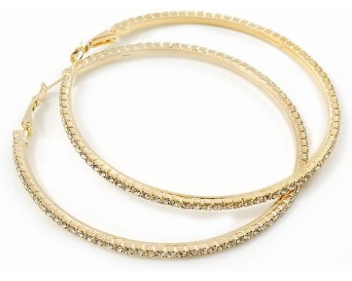 Великі тонкі австрійські сережки-кільця Avalaya з кристалами Swarovski у позолоті, діаметр 6 см