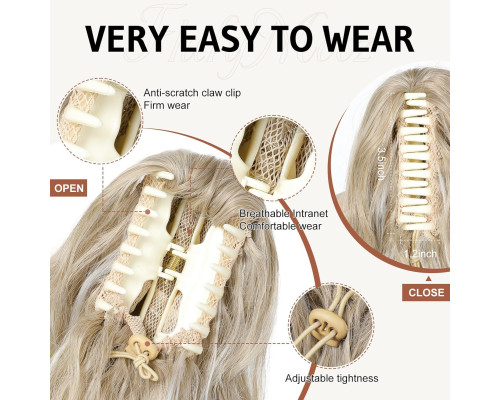 Накладне волосся із затискачем Claw Clip FLUFYMOOZ, блонд з білими пасмами 45 см