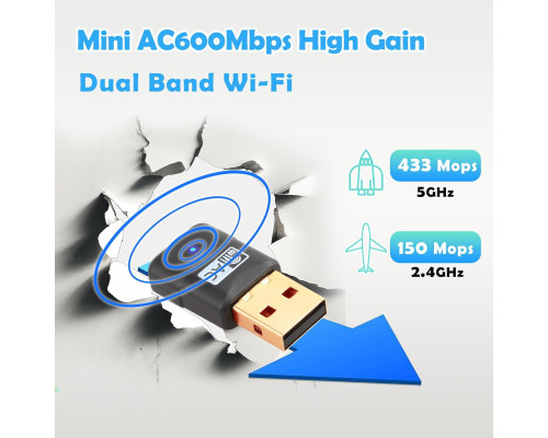 Двохдіапазонний USB-адаптер WiFi 600 Мбіт/с для ПК Mini