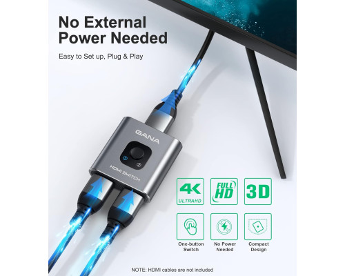 Перемикач HDMI GANA 4K 2в1 для мультимедійних пристроїв