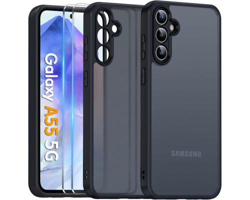 Матовий чохол для Samsung Galaxy A55 5G із захисним покриттям для камери та 2 частинами загартованого скла