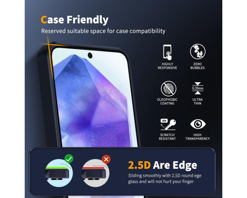 Матовий чохол для Samsung Galaxy A55 5G із захисним покриттям для камери та 2 частинами загартованого скла