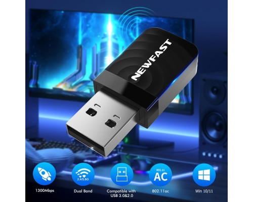 Бездротовий USB-адаптер NEWFAST WiFi 1300 Мбіт/с
