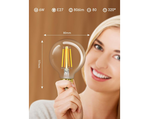 Лампа Aigostar Alexa Vintage Filament Connected, E27 G80 6W Smart