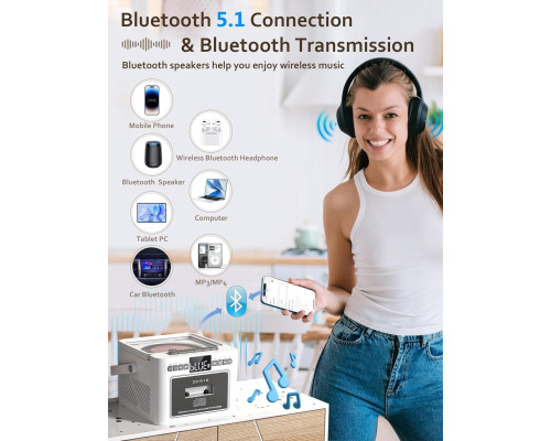 Касетний CD-програвач / бумбокс Jimeng з Bluetooth та акумулятором FM/AUX/Micro SD/USB