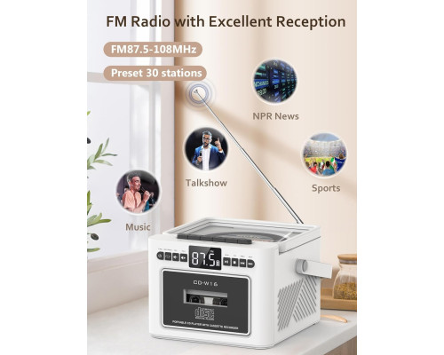 Касетний CD-програвач / бумбокс Jimeng з Bluetooth та акумулятором FM/AUX/Micro SD/USB