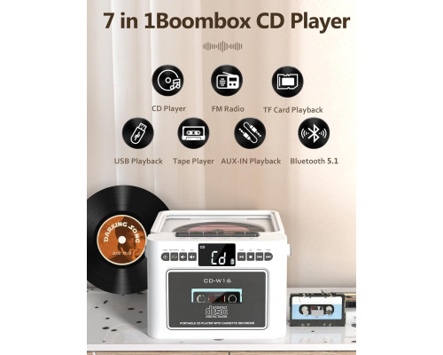 Касетний CD-програвач / бумбокс Jimeng з Bluetooth та акумулятором FM/AUX/Micro SD/USB