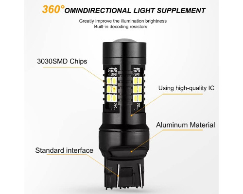 Сигнальна лампа Automaze T20 Led 7443 W21 5W 7440 WY21W W21W 12V 3030 SMD T25 21 Led P27W