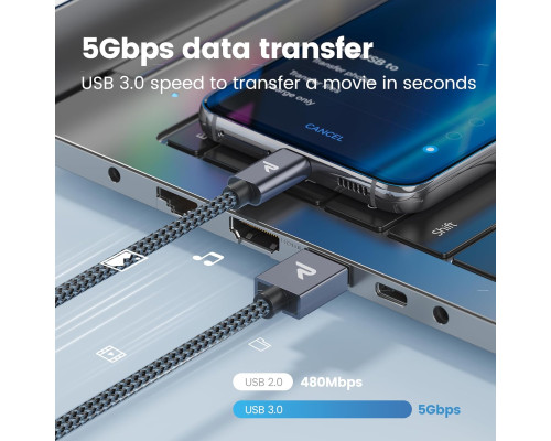 Короткий кабель для заряджання USB C RAMPOW 20 см