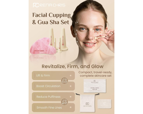 Силіконовий набір банок для обличчя та камінь Gua Sha з рожевого кварцу Rena Chris