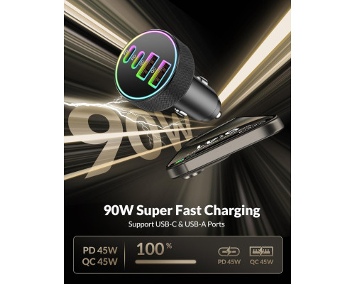 Автомобільний зарядний пристрій USB C потужністю 90 Вт