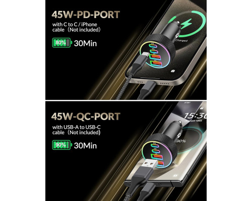 Автомобільний зарядний пристрій USB C потужністю 90 Вт