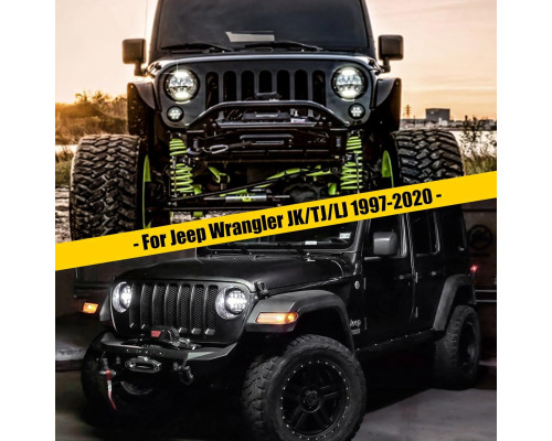 Круглі світлодіодні фари AAIWA діаметром 7 дюймів сумісні з J-eep Wrangler JK/JKU/TJ/LJ/CJ, Chevrolet, Ford та іншими